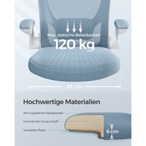 Rootz Mist Blue Ergonomisk kontorsstol - Skrivbordsstol - Snurrstol - Plastskum Nylonstål - Justerbar höjd - Svankstöd - Material som andas - 64cm x 6