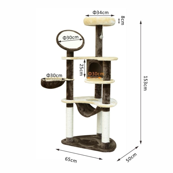 Rootz Cat Tree Sisal-pelare - Brun - Spånskiva, tyg, fiber - 25,59 cm x 19,69 cm x 60,24 cm