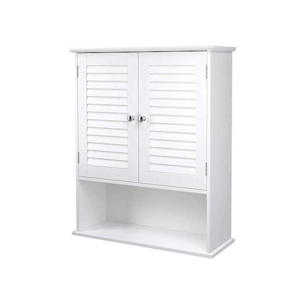Rootz badeværelsesskab - Opbevaringsskab - Hygiejneorganisering - Hvid MDF - 60 cm x 20 cm x 70 cm - Åbent rum - Justerbar hylde - Forkromede knopper
