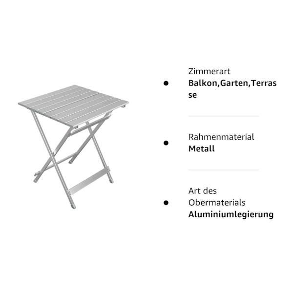 Rootz Hopfällbart bord - Hopfällbart skrivbord - Bärbart stativ - Campingbänk - Utomhusyta - Kompakt bänkskiva - Utility Board - Silver - 50,5x47x59,5