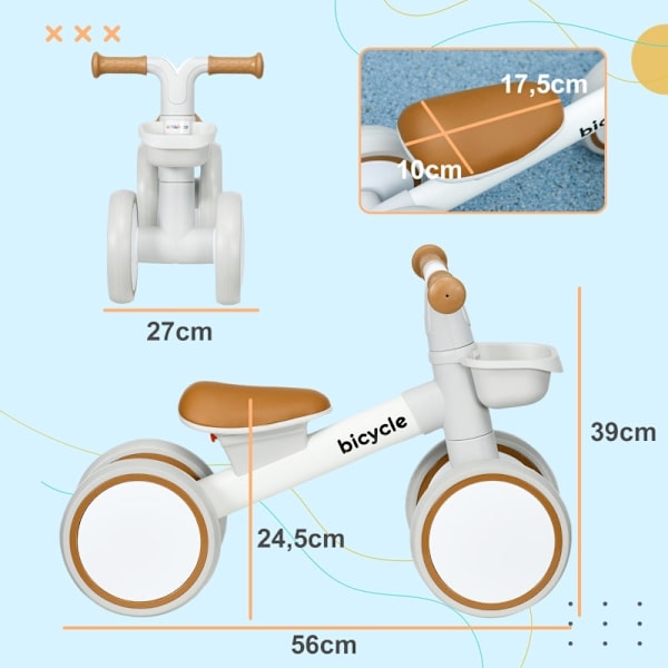 Rootz Balance Bike - Baby Walker - Småbarnscykel - Justerbar sitshöjd - Whisper Däck - Säker design - Aluminiumlegering & plast - 56cm x 27cm x 39cm