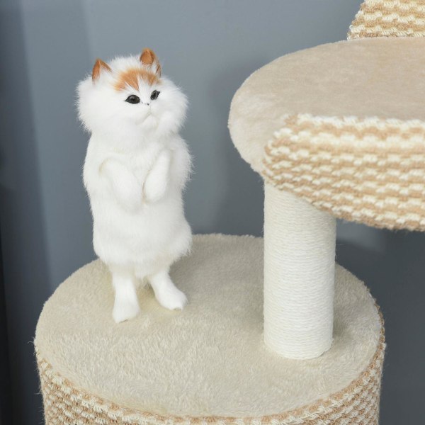 Rootz Cat Tree - Beige, Kaffe - Klass E1 spånskiva, plysch, jute - 24 cm x 16,14 cm x 37,8 cm