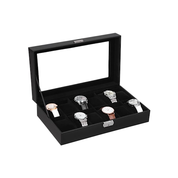 Rootz Watch Box - Kellon pidike - Korusäilytys - Lukittava - Samettivuori - MDF-rakenne - 30cm x 21cm x 8,5cm