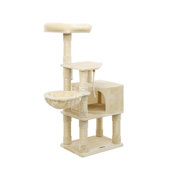 Rootz 138 cm Cat Scratching Post - Scratcher Tree - Feline Tower - Beige - 55cm x 40cm x 138cm