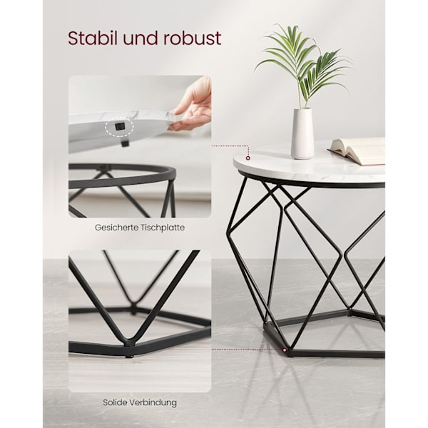 Rootz 2-delt sæt sideborde - Indlejringsborde - Spånpladestål - 20 kg Kapacitet - 50 cm x 40 cm | 40cm x 36cm - Hvid-Sort