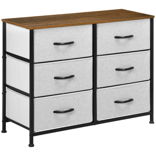 Rootz kommode - Skænk - 6 skuffer - Stofskuffer - Kommode til industriel soveværelse - Vuggestue - Stue - Entre - Brun + Sort + Grå - 80 cm x 30 cm x