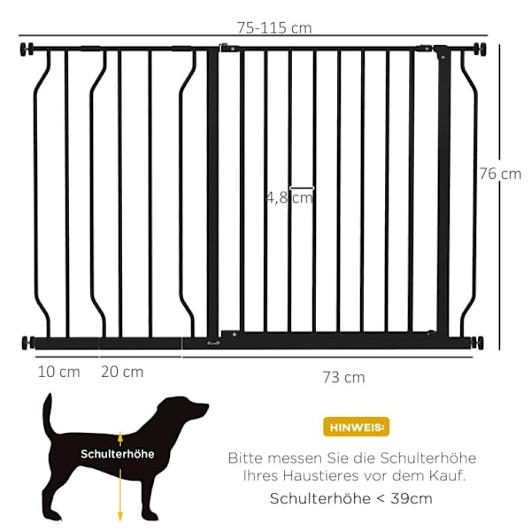 Rootz Pet Safety Gate - Hundedørspærre - Trappeport - Stål og ABS - Dobbelt låsesystem - Kan udvides - 75 cm til 115 cm - 73L x 76H cm