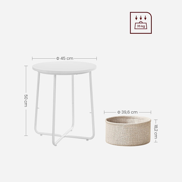 Rootz rundt sidebord med opbevaringskurv - Endebord - Natbord - Stofopbevaringsrum - 45 cm x 45 cm x 55 cm