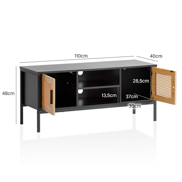 Rootz Lowboard tv-skab - 110 cm tv-stativ - Mediekonsol - Wienerfletdesign - Rummelig opbevaring - Kabelstyring - Holdbar konstruktion - 110 cm x 40 c
