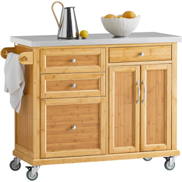 Rootzin keittiön säilytysvaunu - Kitchen Island - Keittiökaappi - Kaappi - Senkki, jossa ruostumattomasta teräksestä valmistettu kansi
