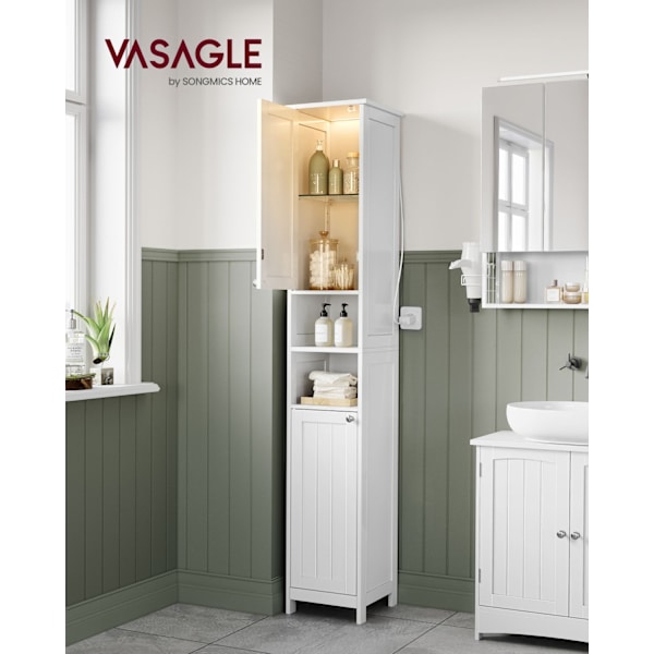 Rootz Badeværelsesskab - Opbevaringsorganisator - Højskab - MDF - Cloud White - 30cm x 30cm x 170cm - Justerbare hylder - Anti-Tip - 60 kg Kapacitet
