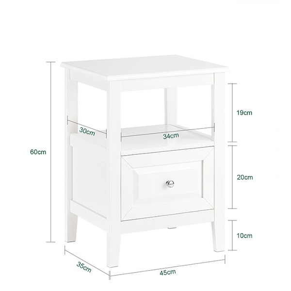 Rootz Sengebord - Sidebord med Skuffe - Natbord - Sofabord - Holdbar MDF & Fyrrekonstruktion - Gulvbeskyttere - Nem montering - 45cm x 60cm x 35cm