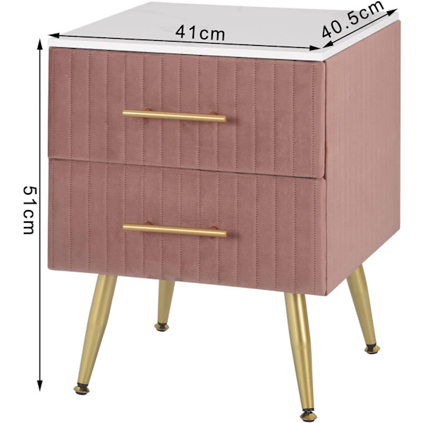 Rootz Elegant Velvet Sengebord - Natbord med marmorplade - Opbevaringsskuffer - Holdbar og stilfuld - Rummelig organisation - Nem vedligeholdelse - 41