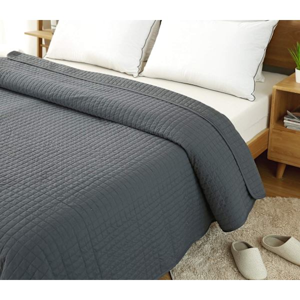 Rootz Vendbart Sengetæppe - Sofatæppe - Polyester - Åndbar - Alsidig - Mørkegrå - 360 g/m² - 1 cm Kant - 150 cm x 200 cm
