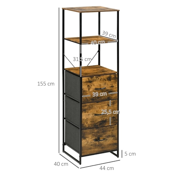 Rootz Fritstående opbevaringshylde - Kommode - Tøjstativ - Organizer - Industriel stil - 44cm x 40cm x 155cm