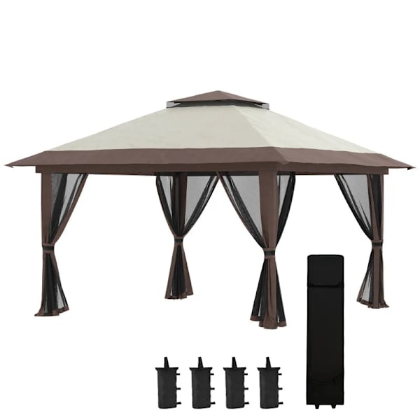 Rootz Folding Gazebo - Höjdjusterbar - 4 Meshväggar - Ventilationstak - Bärväska - Snabbmontering - Beige - 4 x 4 x 3 m