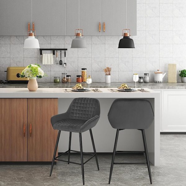 Rootz Barpall - Bänkpall - Barnstol - Bekväm & Ergonomisk - Stabil & hållbar - Modern Klassisk Design - Sammet & Metall - 64 cm Sitthöjd - 32,5 cm x 3