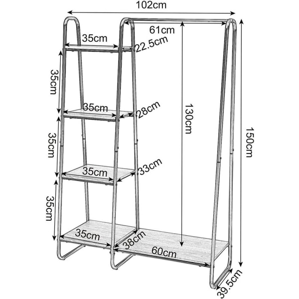 Rootz Premium -vaateteline hyllyllä - Vaatteiden järjestäjä - Vaatekaapin säilytys - Tukeva ja kestävä - Helppo koota - Monikäyttöinen - 102cm x 40cm