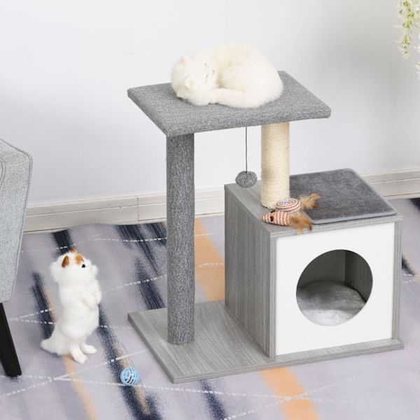 Rootz skrapstolpe kattträd - grå - spånskiva, sisal, plysch - 23,22 cm x 15,35 cm x 24,4 cm