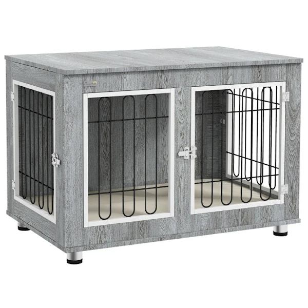 Rootz Hundebur - Hundehus - Vaskbar polstring - 2 låse - Spånplade - Oxford klud - Grå - 90 cm x 58 cm x 65 cm