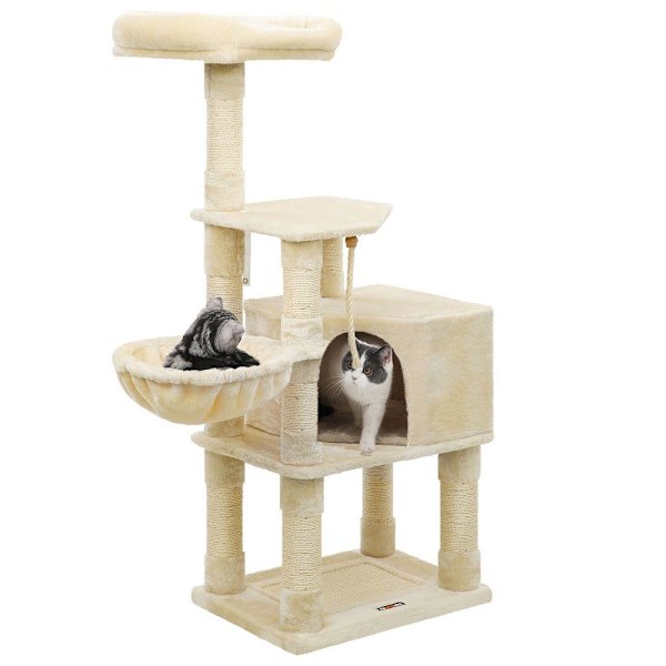 Rootz Cat Tree - Skrapstolpe med grotta - Skrapstolpe med kattlåda - Kattklätterträd - Kattaktivitetsträd - Kattlekträd - Modernt kattträd - Kattträdh
