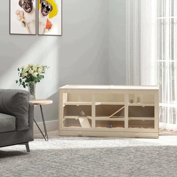 Rootz hamsterbur - syrisk hamster - musrotter - mus gnavere - smådyr hytte - naturlig træfarve - 115Lx60Bx58H cm