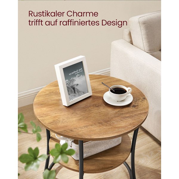 Rootz Rundt Sidebord - Valnød Sort - Spånplade stål - 30 kg Kapacitet - 55cm x 55cm - Moderne stuemøbler