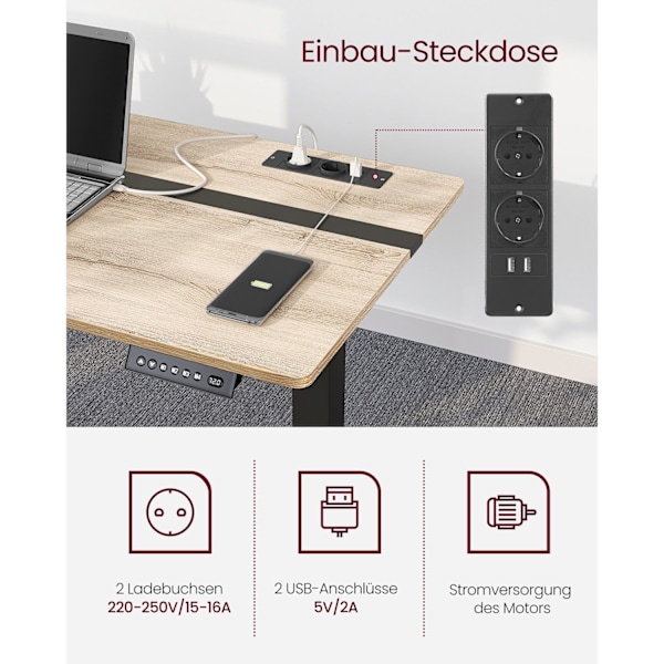 Rootz Elektriskt stående skrivbord - Sit Stand Skrivbord - Justerbar höjd Skrivbord - Greige Svart - Spånskiva stål - Tyst drift - Snabb justering - H