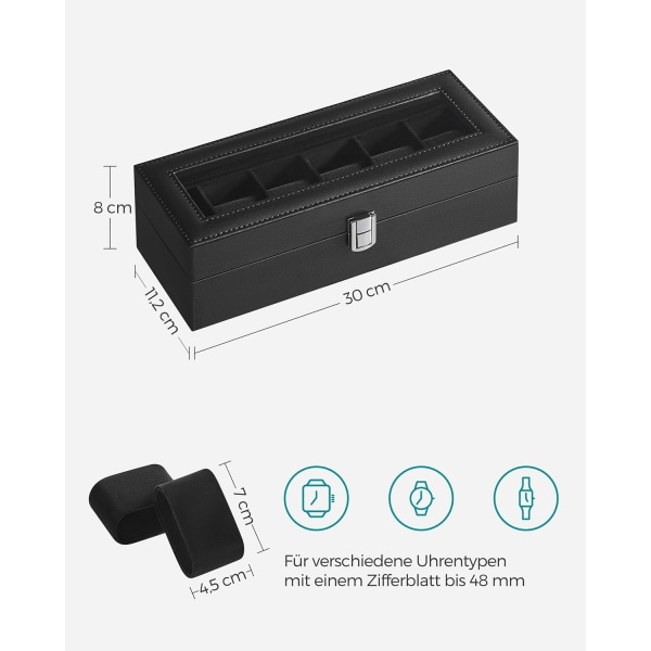 Rootz Watch Box Organizer - Smyckesförvaringsfodral - Vitrinsfodral - MDF-konstruktion - Sammetsfoder - PU-överdrag - Glaslock - 11,2 cm x 30 cm x 8 c