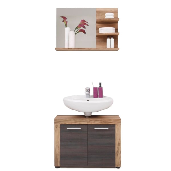 Rootz 2-delt badeværelsessæt - håndvaskskab - spejl - brun - 72