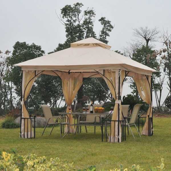 Rootz Castile Garden Gazebo - Svart, Brun - Metall, Polyester - 118,11 cm x 118,11 cm x 108,27 cm
