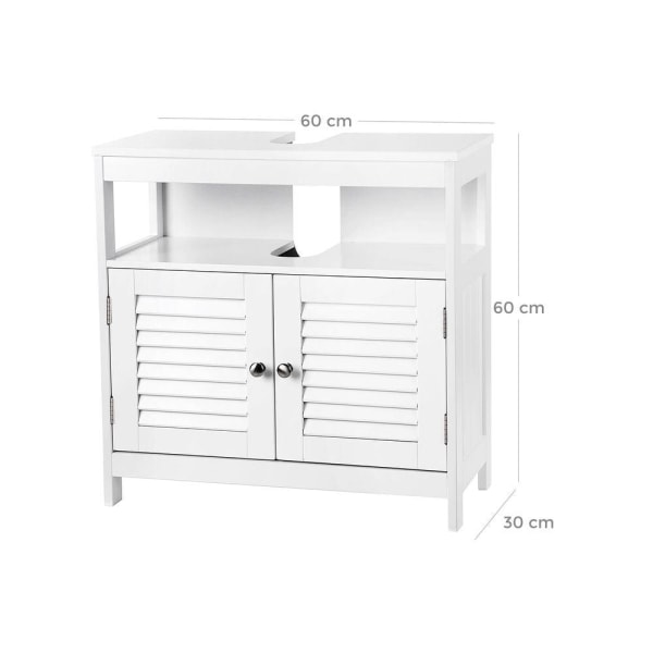 Rootz Håndvaskskab - Lameldøre Håndvaskskab - Vaskeskab - Badeværelsesskab - Vaskeskab - MDF-plade - Hvid - 60 x 60 x 30 cm (B x H x D)