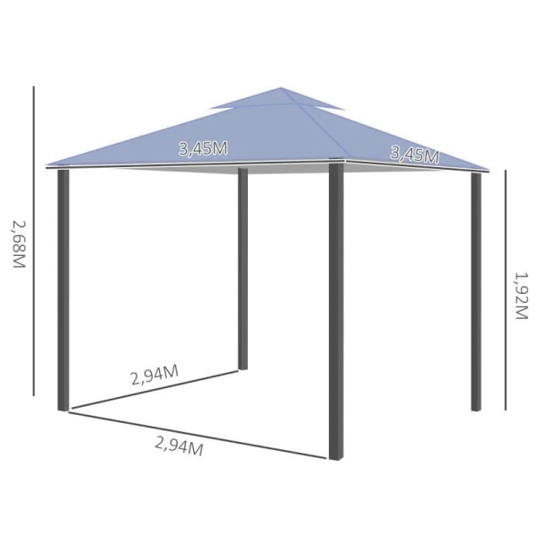 Rootz Gazebo - Festtält med dubbelt tak - Marquee Gazebo - Metall - Polyester - Grå - 3,45 x 3,45 x 2,68 m
