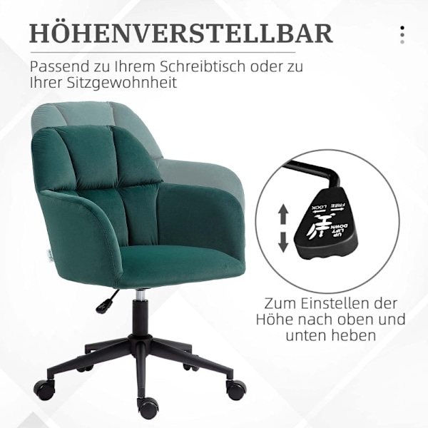 Rootz drejelig kontorstol - Skrivebordsstol - Højdejusterbar - Fløjlsbetræk - Ergonomisk design - Grøn - 58L x 58,5W x 78-86H cm