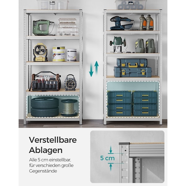 Rootz Garageopbevaringsstativ - Stålreolsystem - Justerbare hylder - Stærk støtte - Rustbestandig - 200 cm x 100 cm x 50 cm