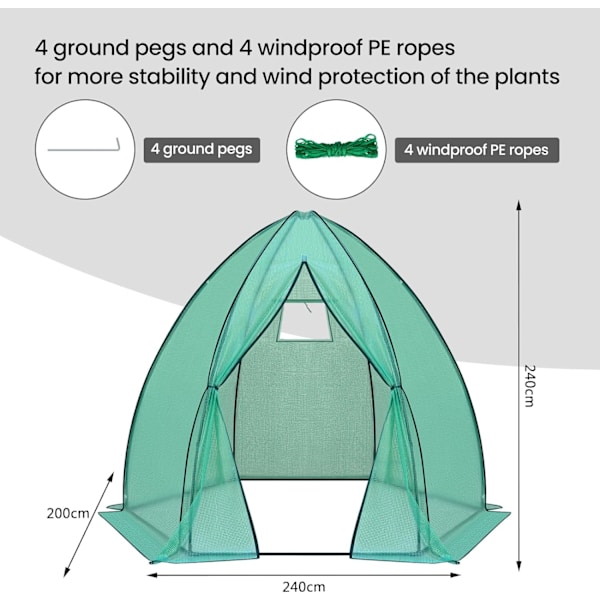 Rootz Conical Greenhouse - Trädgårdsskydd - Växtskydd - UV-skydd, hållbar design, Optimal ventilation - 240cm x 200cm x 240cm / 160cm x 180cm x 160cm