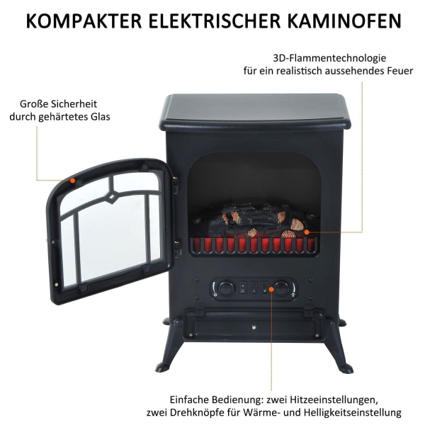 Rootz elektrisk pejs - sort - metal, glas - 16,34 cm x 11,02 cm x 21,65 cm