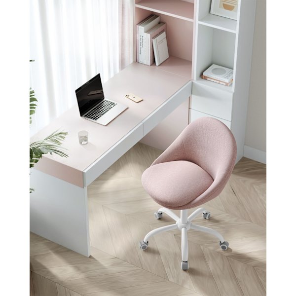 Rootz Pink Drejestol - Behagelig lænestol - Roterende sæde - Stålstel - Bomuld-hør-blanding - Justerbar højde - 60 cm x 60 cm x 80-90 cm