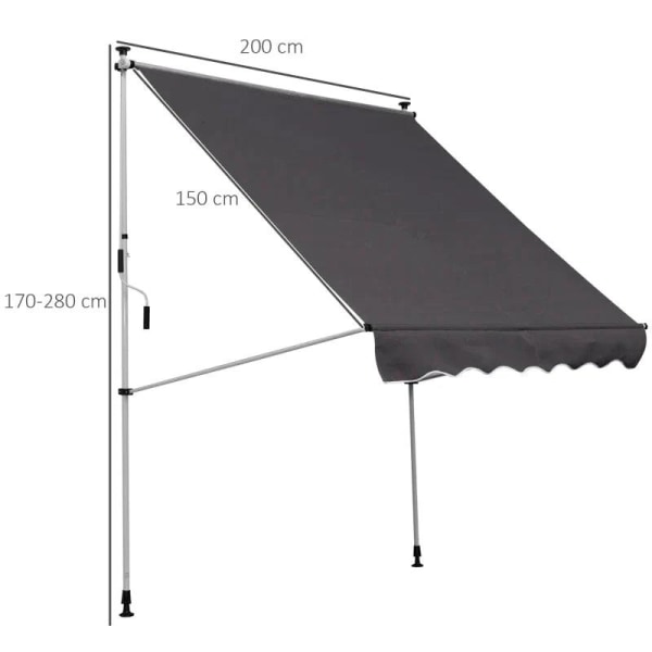 Rootz Markis - Ledarmsmarkis - Klämmarkis - Solskydd - Fällarm Handvev - Balkong - Grå - 200 X 150 Cm