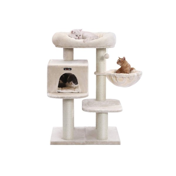 Rootz Cat Trees House - Dobbeltgulv - Skift retning - Kradsestolpe - Store katte - Udsigtsplatform - Pladsbesparende kat - Carb certificeret spånplade