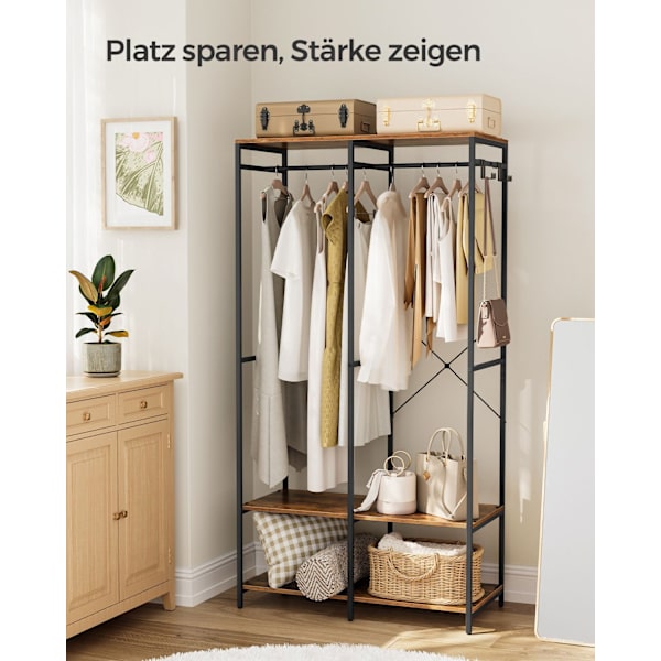 Rootz Vintage Brown -vaateteline - Vaateteline - Vaatekaapin järjestäjä - Teräslastulevy - 40 cm x 94,5 cm x 180 cm - Raskas - Helppo koota - Kaatumis