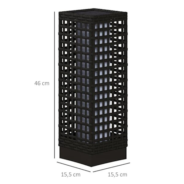 Rootz Garden Light - Ulkovalaisin aurinkomoduulilla - Automaattinen päällekytkentä - 8 h Käyttöaika - Rottinkilook - Teräs - Musta - 15,5 x 15,5 x 46