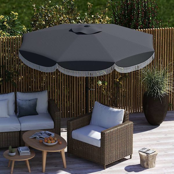 Rootz Ø269CM Parasol - Garden Sunshade - Balkonskærm - UPF 30+ UV -beskyttelse - Ø2.69m x 2,38m - Grå