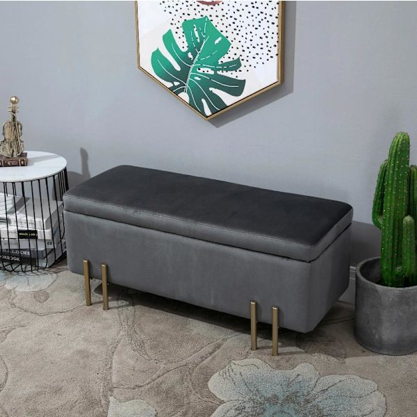 Rootz Hocker - Fotpall - Pall - Förvaringsutrymme - Klädd - Mörkgrå - Järn - 100 x 40 x 42 cm