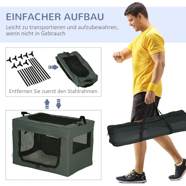 Rootz PawHut hopfällbar transportlåda - Reselåda för husdjur - Bärbar husdjursbärare - Enkel åtkomst - Bekväm inredning - Utmärkt ventilation - 60 cm