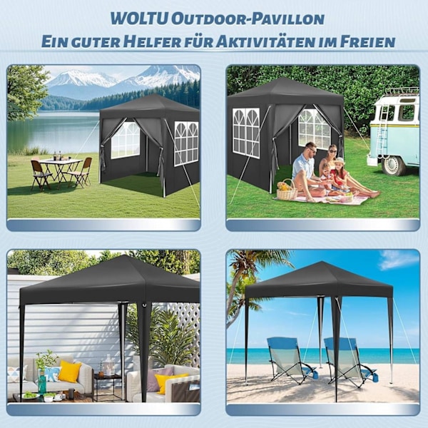 Rootz Garden Gazebo - Utomhustak - Solskydd - UV-skydd - 2m x 2m x 2,4m - Metallram - 210D Oxford-tyg