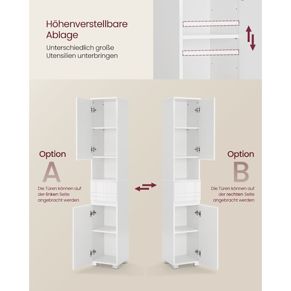 Rootz Classic White Badeværelsesskab - Opbevaringsenhed - MDF møbel - Rummeligt design - Robust konstruktion - Nem montering - 30cm x 30cm x 170cm