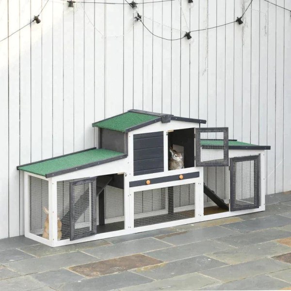 Rootz Small Animal Hutch - Kanin Hutch - Pet House - Bunny Hutch - Bur Small - Animal Habitat - Trä - Vit/Grön