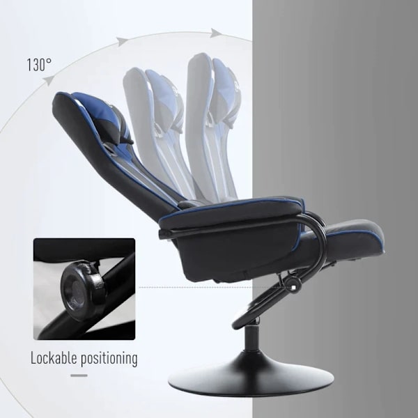 Rootz Relaxation Chair - Fotpall - Inklusive Nackstöd - Svankkudde - Ryggstöd Justerbart - Plast+stål - Mörkgrå + Blå - 67W x 82,5D x 103H cm
