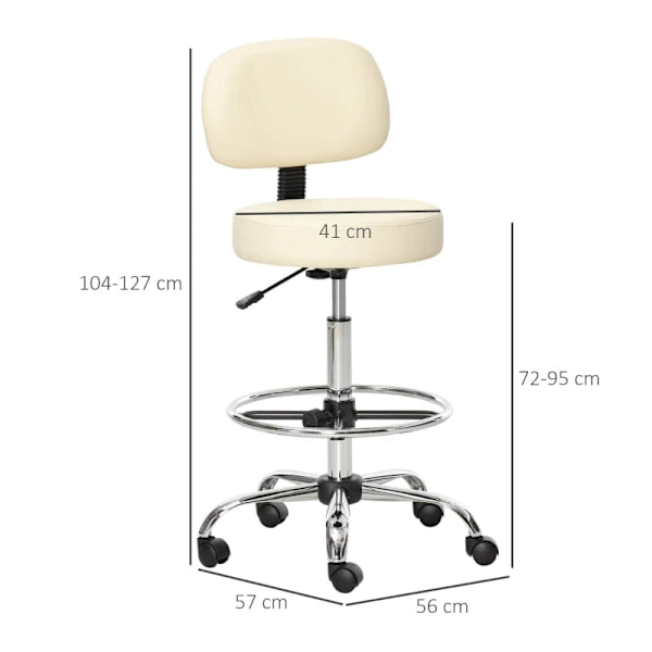 Rootz Barstol - Barstol - Drejelig barstol - Arbejdstaburet - Kontorstol - Højdejusterbar - 360° drejelig - Med ryglæn polstret - Beige - 56 x 57 x 10